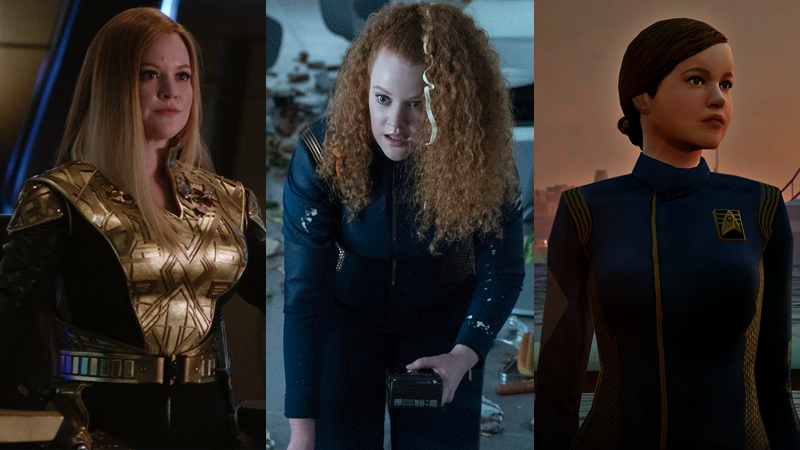 Tilly, three ways: masquerading in the Mirror Universe in Discovery’s first season; cleaning up some mess hall mania in Short Treks; and as a young Starfleet Academy student in Star Trek Online.